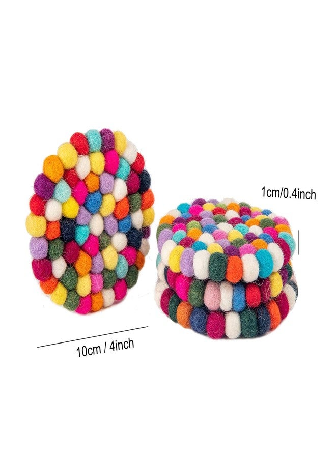 Eiyye Wool Felt Coasters 4 Pack Handmade Round Drink Coasters Absorbent Non-Slip Boho Style Cup Mats 4'' Colorful Coasters for Home Kitchen Office Table Decor - Image 2